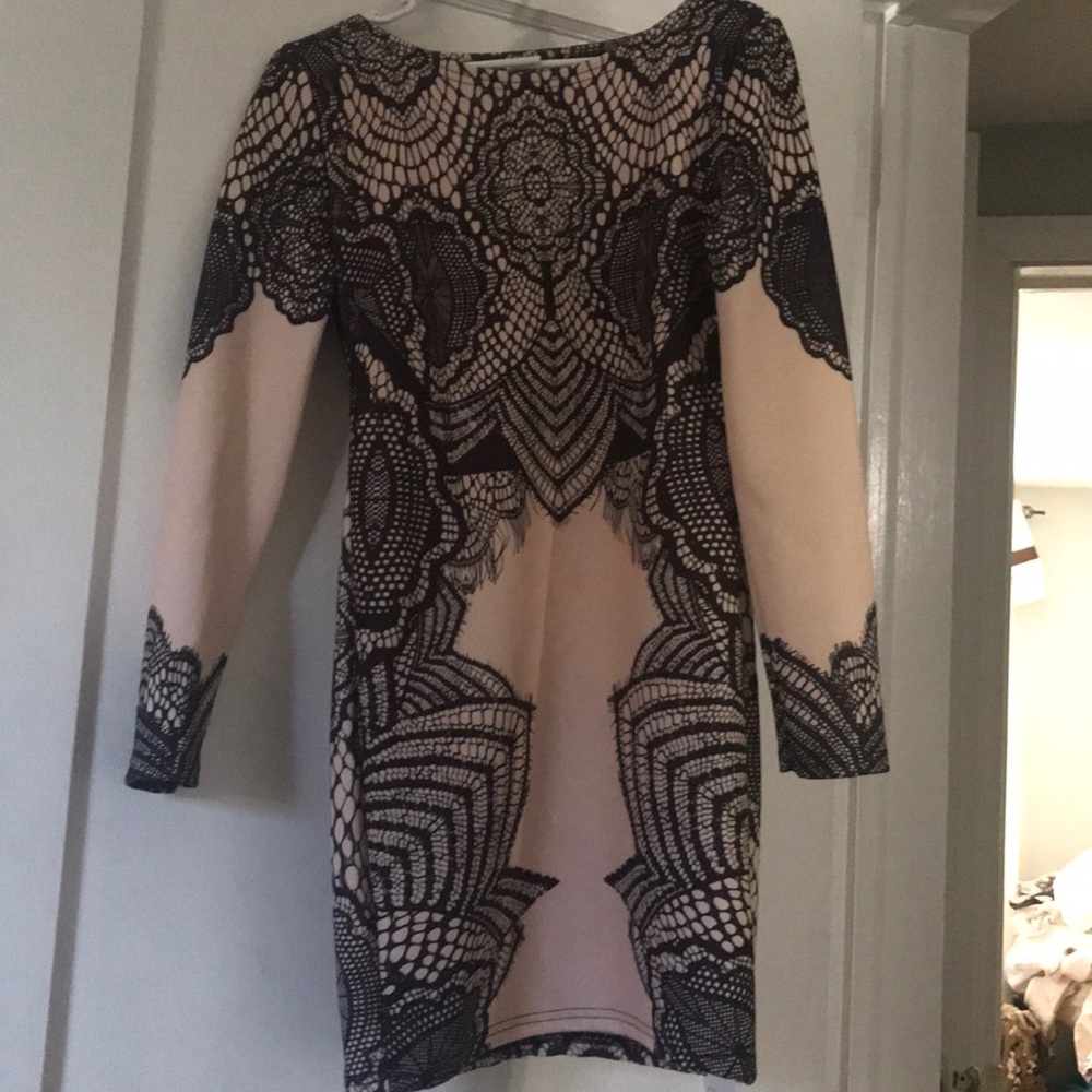 Peach and black midi dress